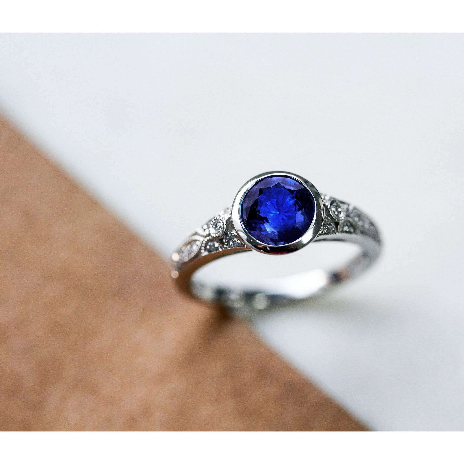 Kobelli Best Selling Vintage Engagement Ring - Blue Sapphire with Natural Diamonds