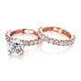 Kobelli 4-5/8 Carat Cushion Moissanite and Natural White Diamond Clean Shared U-Prong Bridal Set in 14k Gold