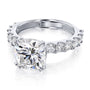 Kobelli 3-5/8 Carat Cushion Moissanite and Natural White Diamond Clean U-Prong Engagement Ring in 14k Gold
