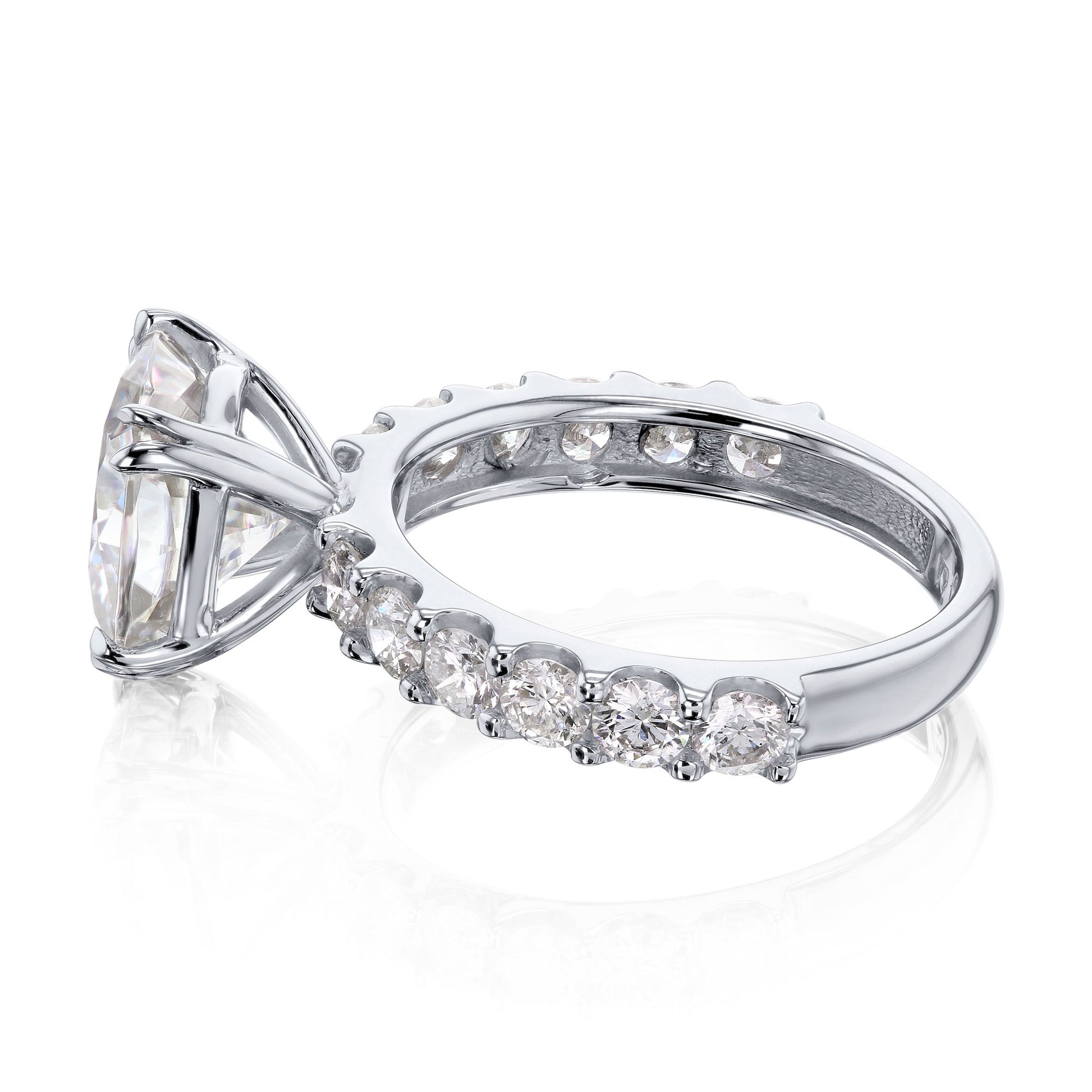 Kobelli 3-5/8 Carat Cushion Moissanite and Natural White Diamond Clean U-Prong Engagement Ring in 14k Gold