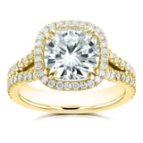 Kobelli Pude HI Moissanite med diamant splitt skaft Halo forlovelsesring 3 1/3 CTW 14k gul guld