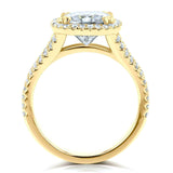 Kobelli Cushion HI Moissanit mit Diamant-Halo-Verlobungsring mit geteiltem Schaft, 3 1/3 CTW, 14 Karat Gelbgold