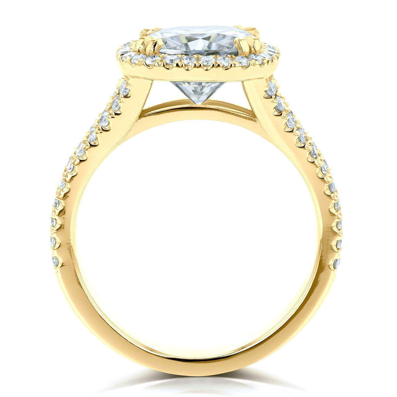 Kobelli Cushion H-I Moissanite with Diamond Split Shank Halo Engagement Ring 3 1/3 CTW 14k Yellow Gold