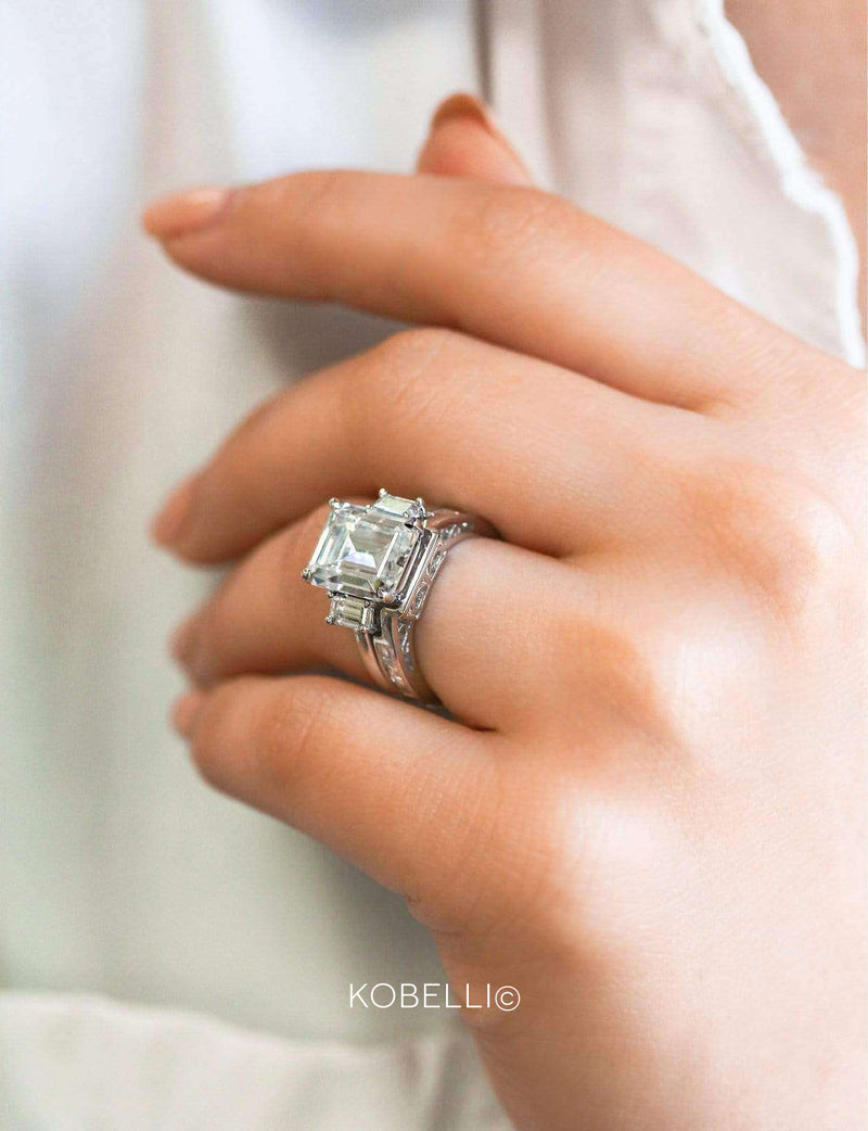 Kobelli 5-9/10 Carat TGW Three Stone Emerald Cut Moissanite