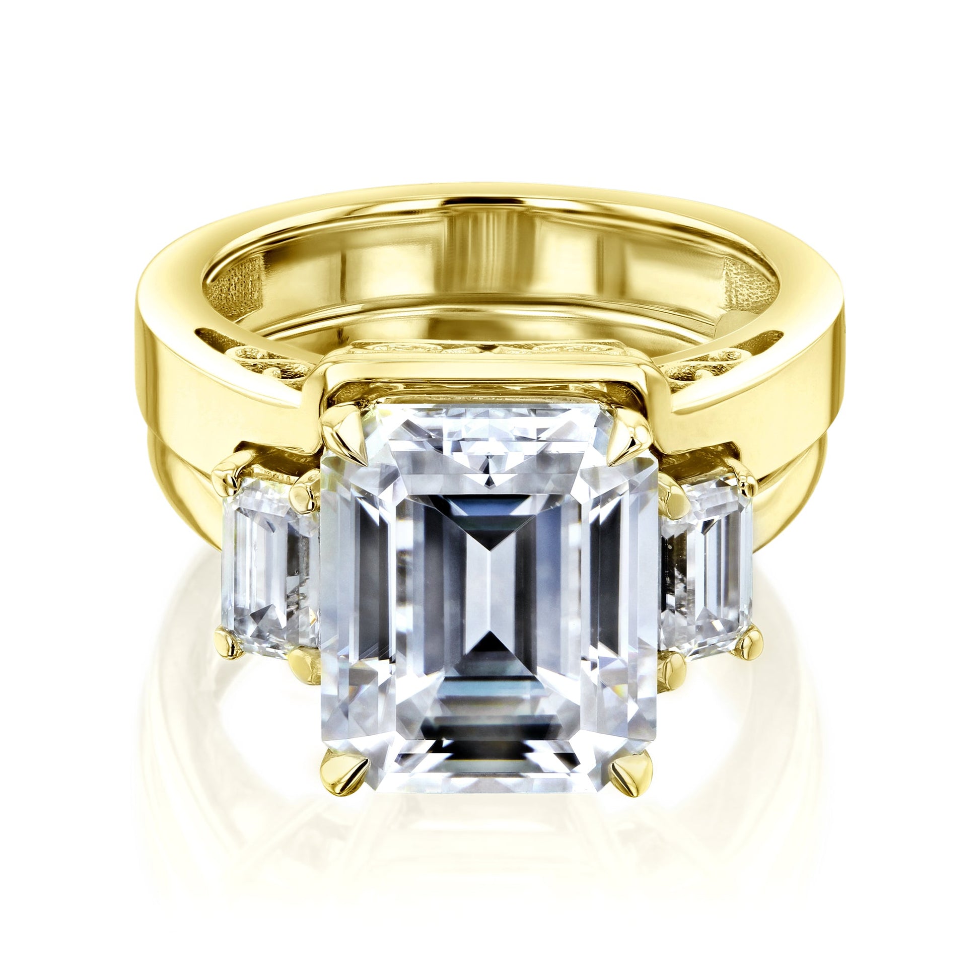Kobelli 5 1/2 CTW 3-Stone Emerald Moissanite Bridal Set