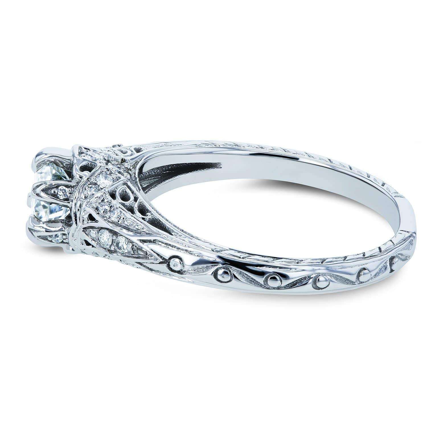 Kobelli Moissanite (H-I) and Diamond 6-Prong Antique Engagement Ring 5/8 CTW 14k White Gold