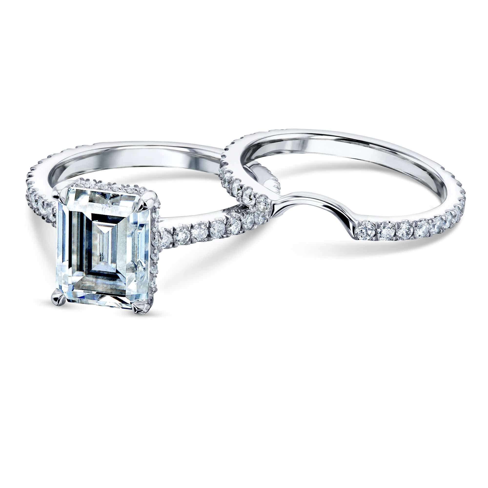 Kobelli 3-1/6ct TW Emerald Forever One Moissanite Drop Halo Bridal Set MZFO62398EC-ED/4.5W