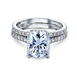 2.7ct Radiant Forever One Moissanite Drop Halo Bridal Set - Notched Band