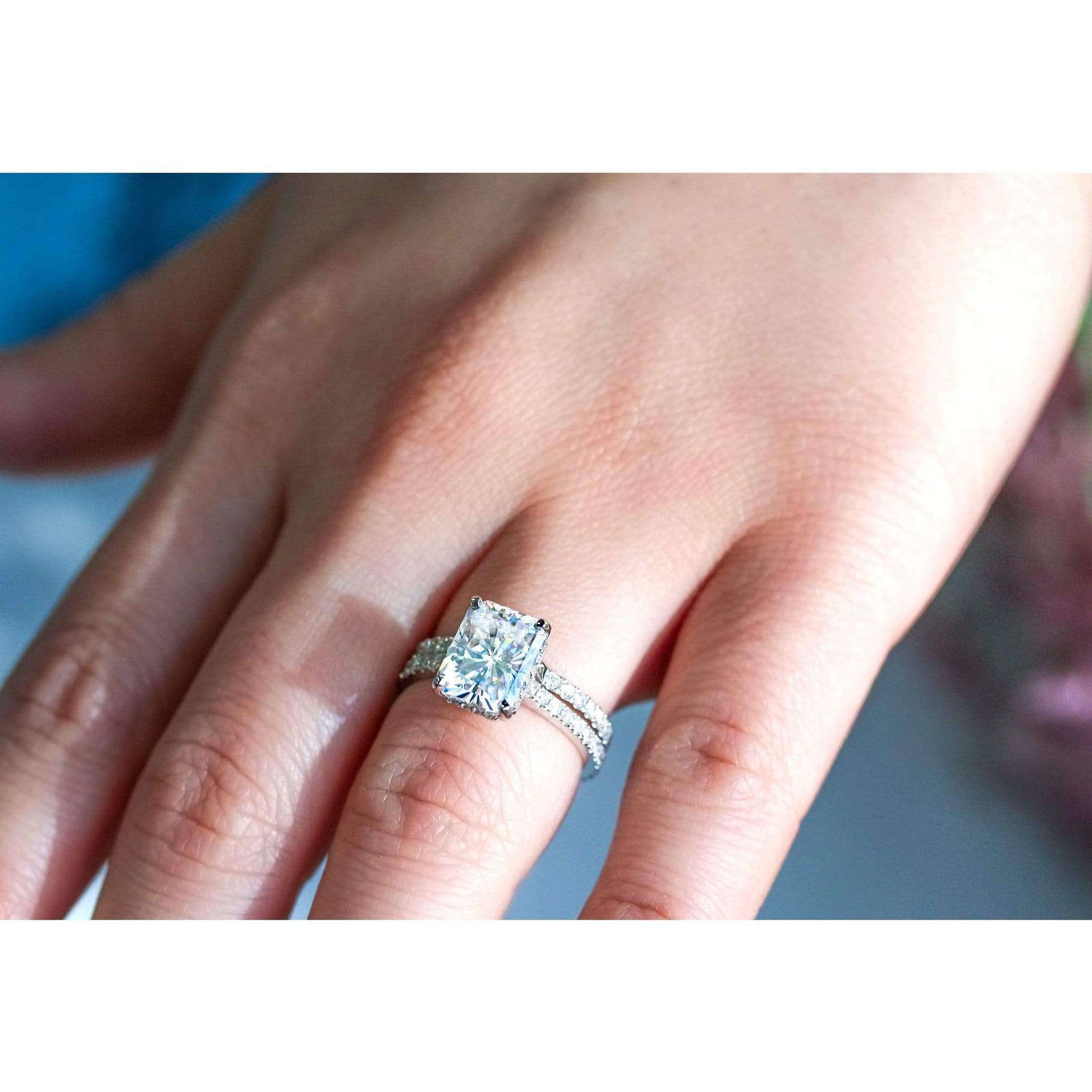 Kobelli 3-2/5ct TW Radiant Forever One Moissanite Drop Halo Bridal Set