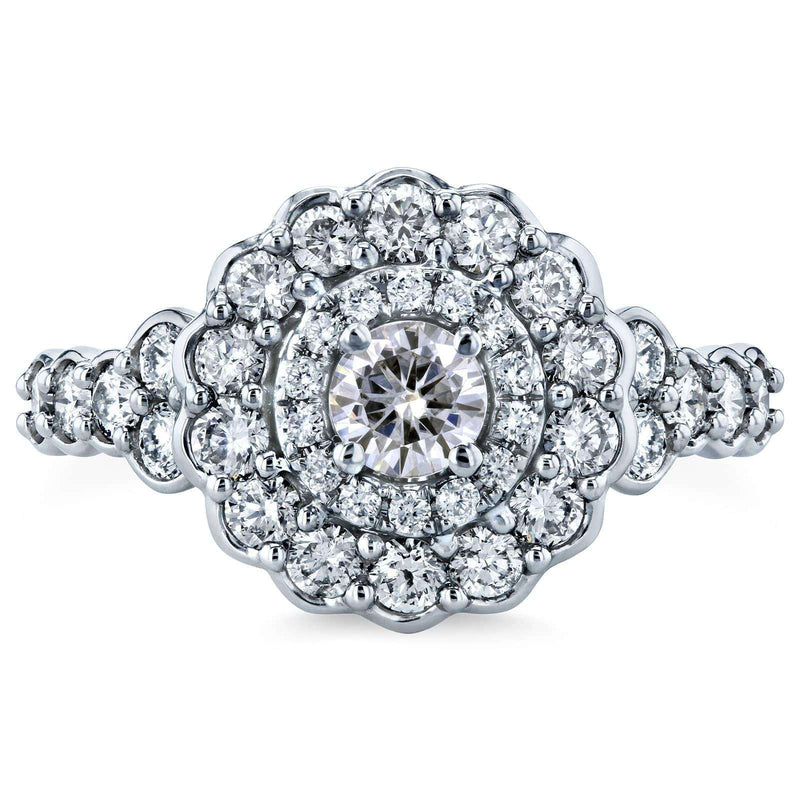 Kobelli Moissanite and Diamond Floral Double Halo Engagement Ring 1 1/10 CTW 14k White Gold