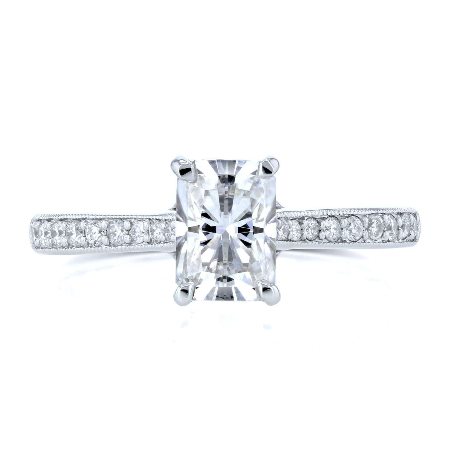 Kobelli Radiant Moissanite (HI) and Diamond Vintage Trellis Engagement Ring 1 2/5 CTW 14k White Gold