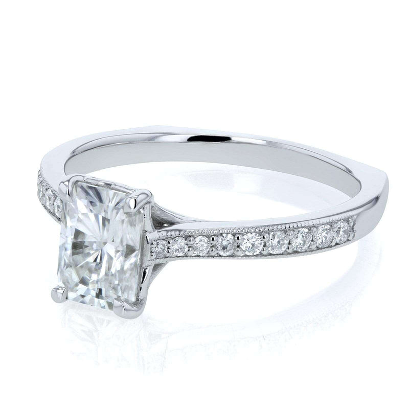Kobelli Radiant Moissanite (HI) and Diamond Vintage Trellis Engagement Ring 1 2/5 CTW 14k White Gold