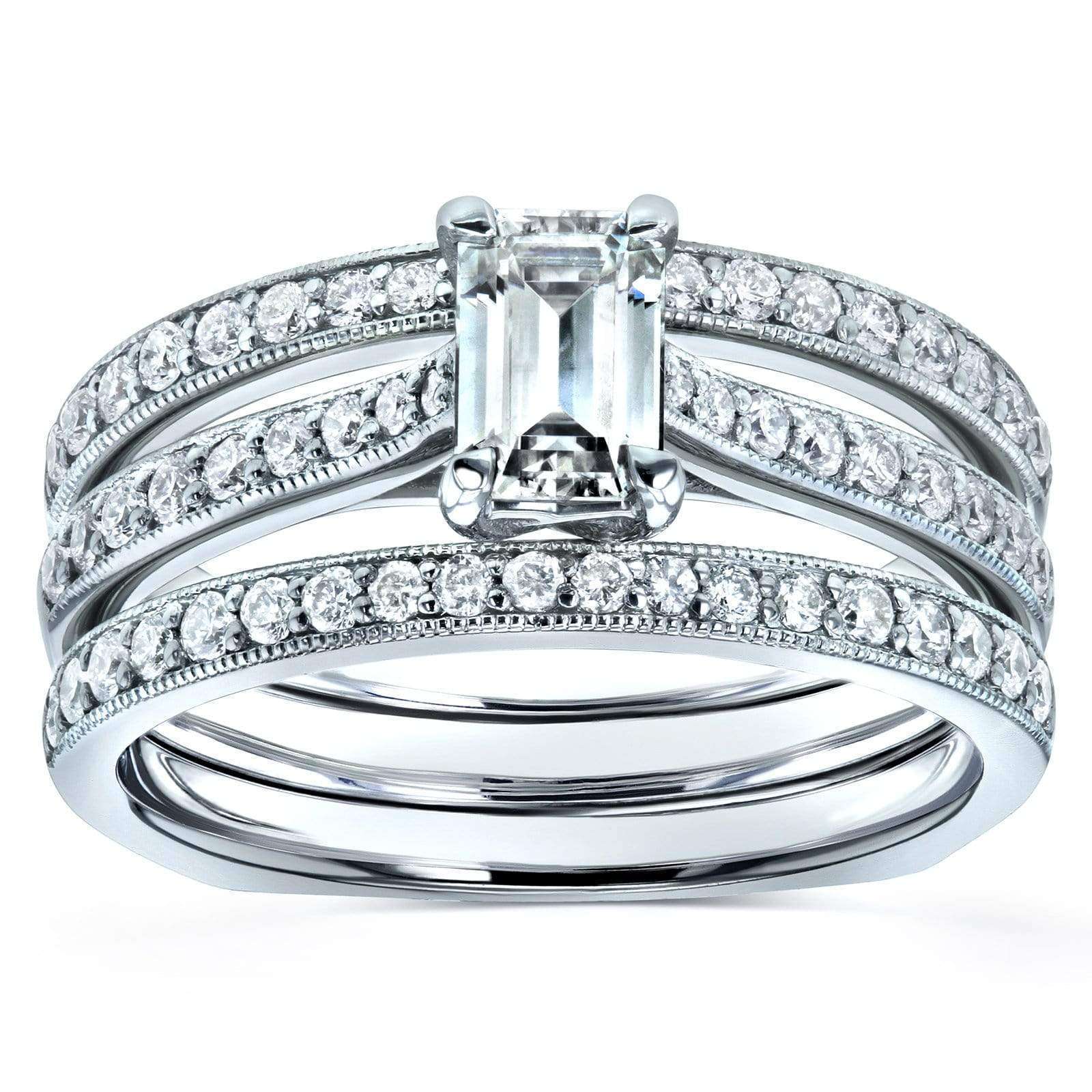 Kobelli Emerald Moissanite and Diamond Square European Shank Trellis Bridal Set 1 1/6 CTW 14k White Gold, 3 Piece