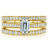 Conjunto de noiva Kobelli Esmeralda Moissanite e Diamante Quadrado Europeu Shank Trellis 1 1/6 CTW Ouro Amarelo 14k, 3 Peças
