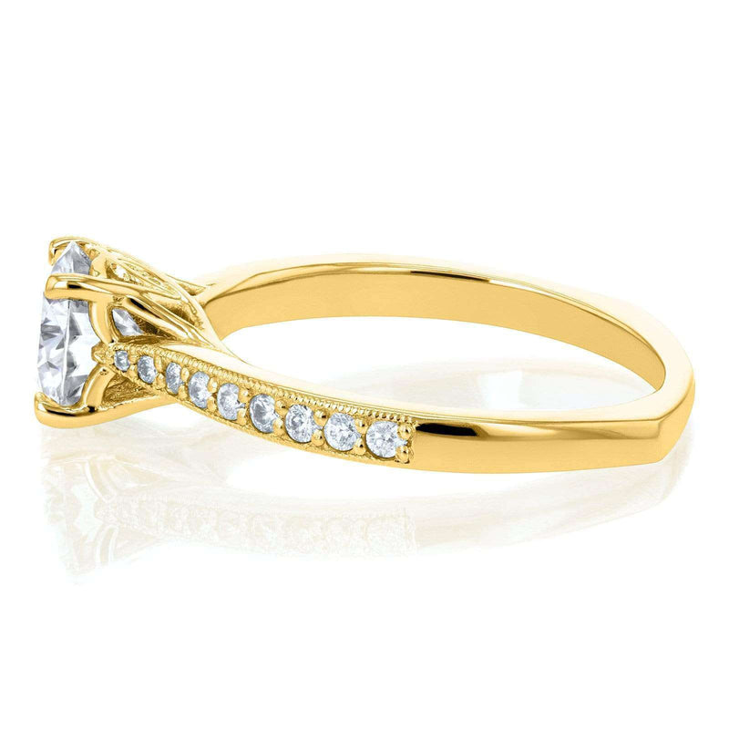 Kobelli Round Moissanite (HI) and Diamond Vintage Trellis Engagement Ring 1 1/5 CTW 14k Yellow Gold