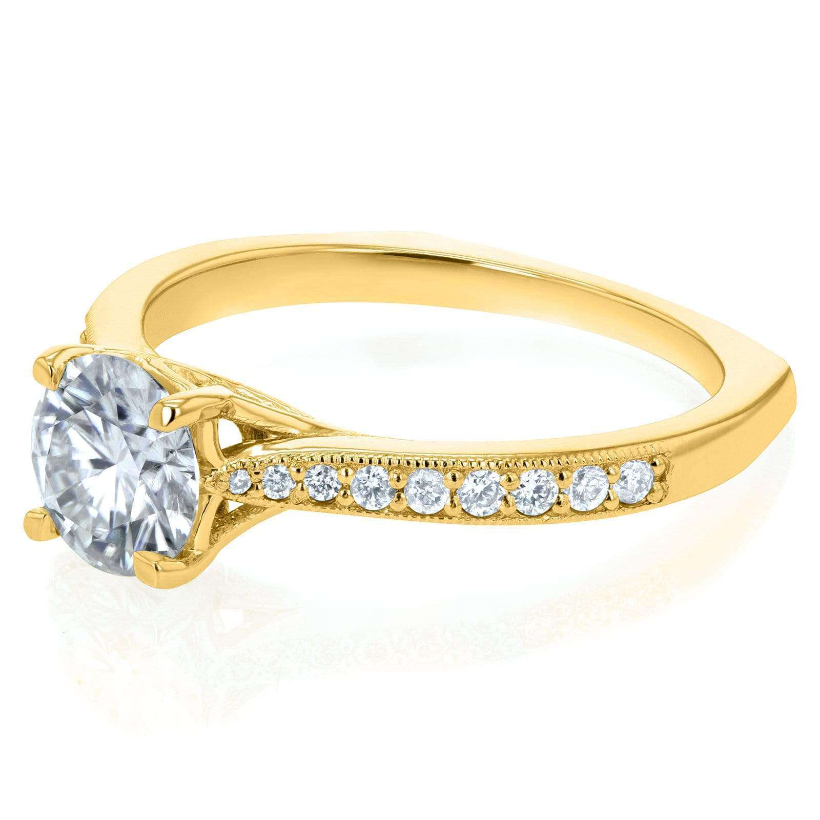 Kobelli Round Moissanite (HI) and Diamond Vintage Trellis Engagement Ring 1 1/5 CTW 14k Yellow Gold