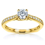 Kobelli Round Moissanite and Diamond Square Shank Trellis Engagement Ring 5/8 CTW 14k Yellow Gold (HI/VS, GH/I)