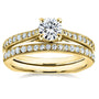 Kobelli Round Moissanite and Diamond Square Shank Trellis 2 Piece Bridal Set 7/8 CTW 14k Yellow Gold (HI/VS, GH/I)