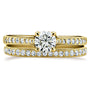 Kobelli Round Moissanite and Diamond Square Shank Trellis 2 Piece Bridal Set 7/8 CTW 14k Yellow Gold (HI/VS, GH/I)