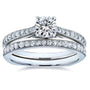 Kobelli Round Moissanite and Diamond Square Shank Trellis 2 Piece Bridal Set 7/8 CTW 14k White Gold (HI/VS, GH/I)