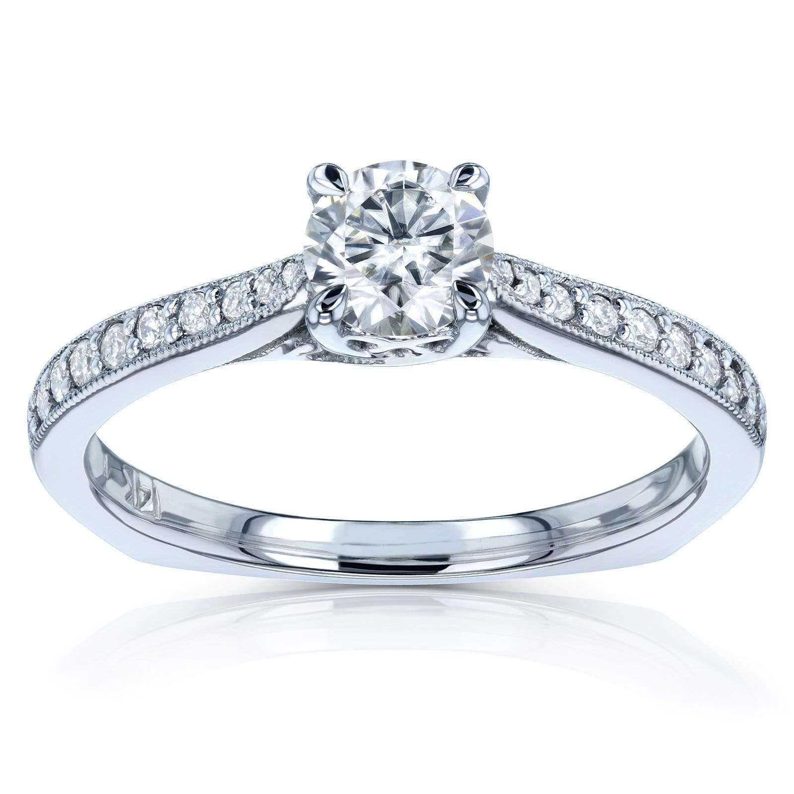 Kobelli Round Moissanite and Diamond Square Shank Trellis Engagement Ring 5/8 CTW 14k White Gold (HI/VS, GH/I)