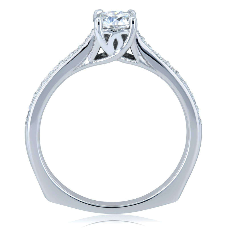 Kobelli Round Moissanite and Diamond Square Shank Trellis Engagement Ring 5/8 CTW 14k White Gold (HI/VS, GH/I)
