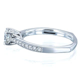Kobelli Round Moissanite and Diamond Square Shank Trellis Engagement Ring 5/8 CTW 14k White Gold (HI/VS, GH/I)