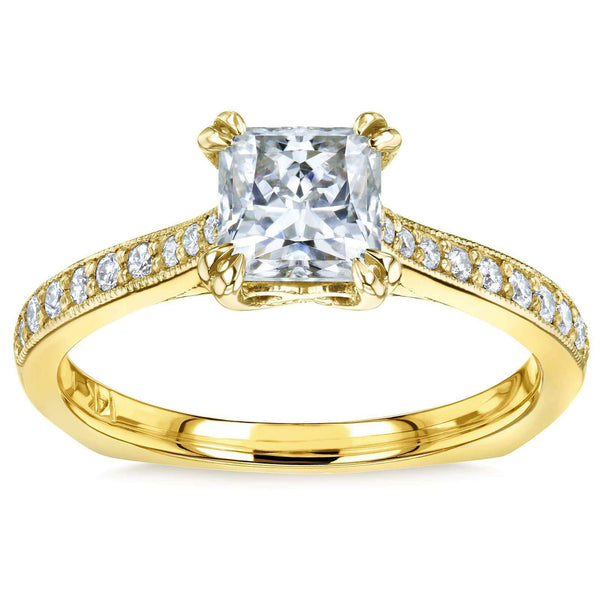 Kobelli Princess Moissanite and Diamond Square Shank Trellis Engagement Ring  1 1/10 CTW 14k Yellow Gold (HI/VS, GH/I)