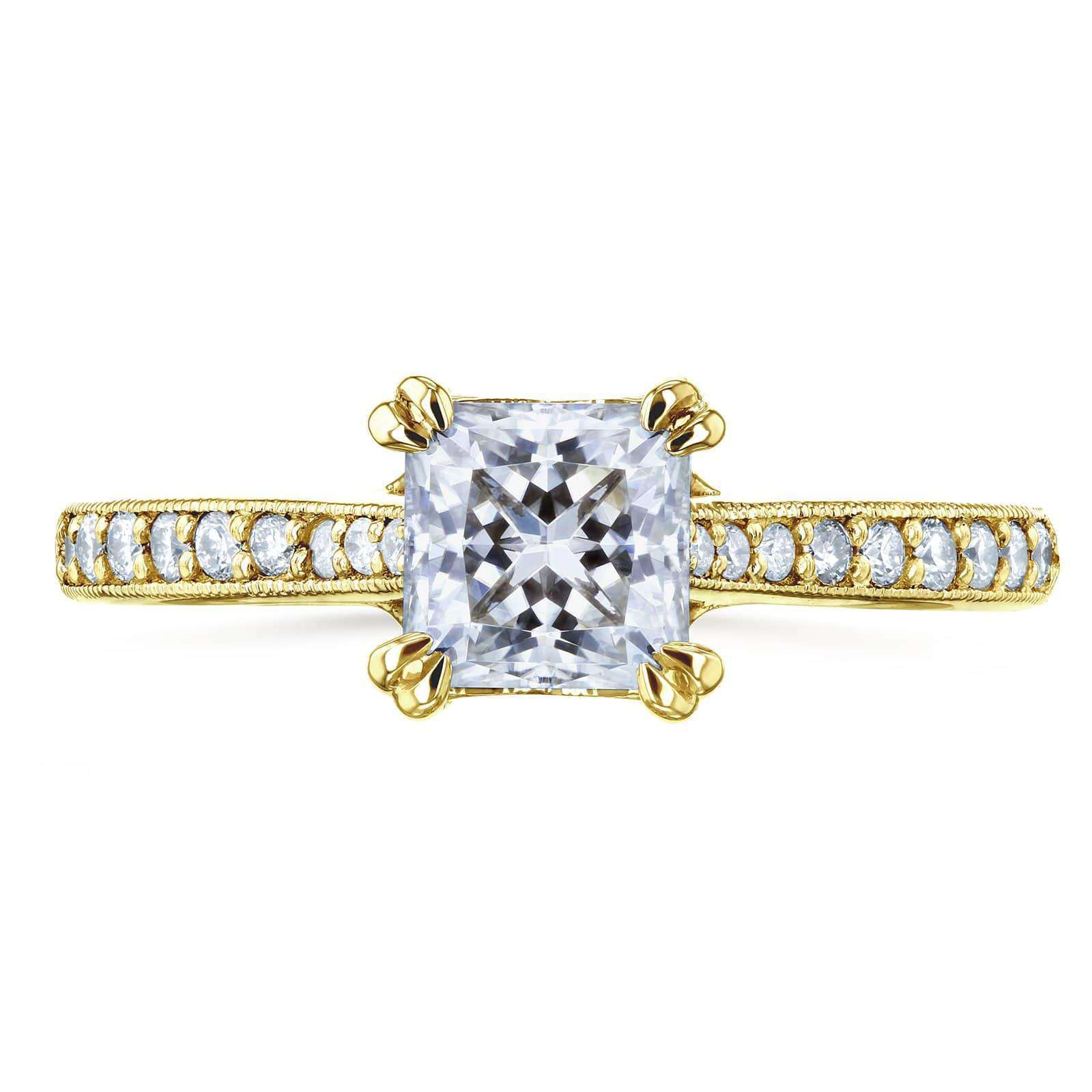Kobelli Princess Moissanite and Diamond Square Shank Trellis Engagement Ring  1 1/10 CTW 14k Yellow Gold (HI/VS, GH/I)