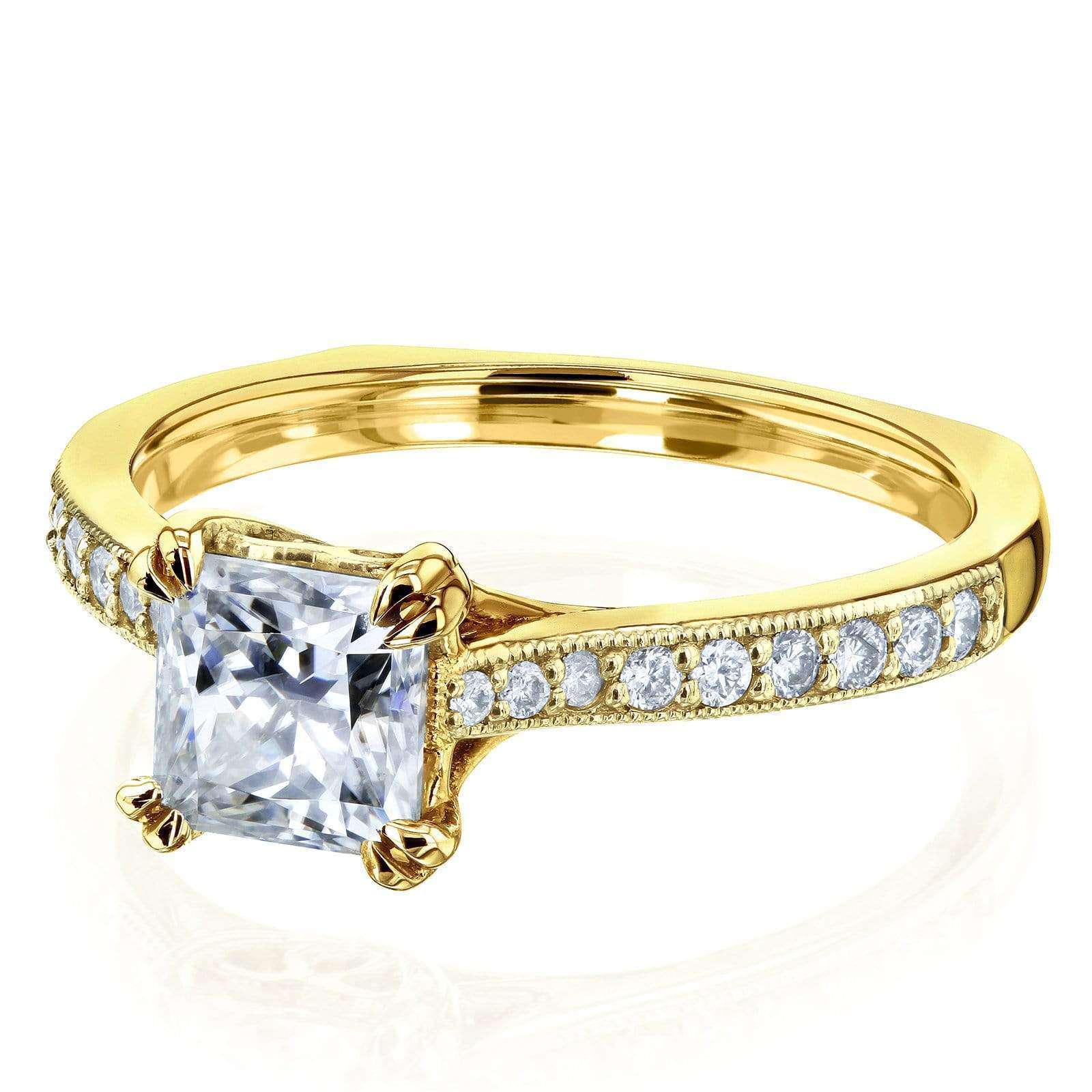 Kobelli Princess Moissanite and Diamond Square Shank Trellis Engagement Ring  1 1/10 CTW 14k Yellow Gold (HI/VS, GH/I)