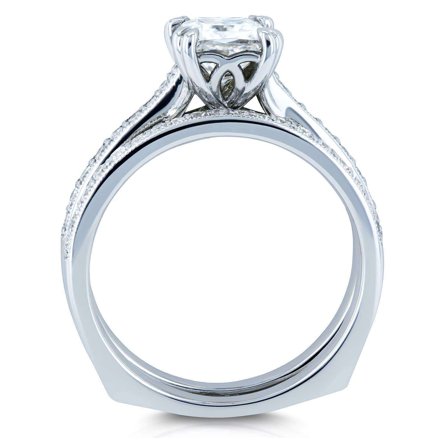 Kobelli Princess Moissanite and Diamond Square Shank Trellis Wedding Rings 1 1/3 CTW 14k White Gold (HI/VS, GH/I)