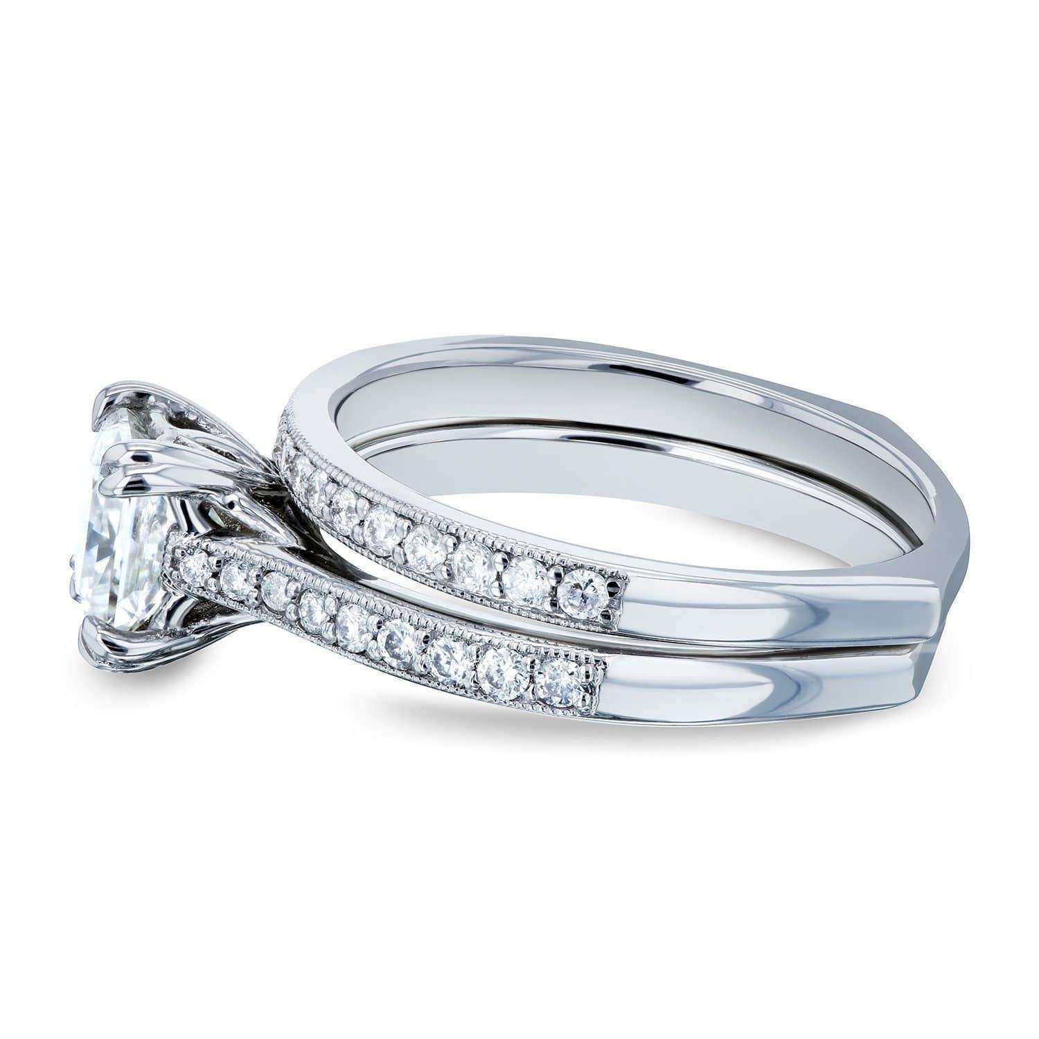 Kobelli Princess Moissanite and Diamond Square Shank Trellis Wedding Rings 1 1/3 CTW 14k White Gold (HI/VS, GH/I)