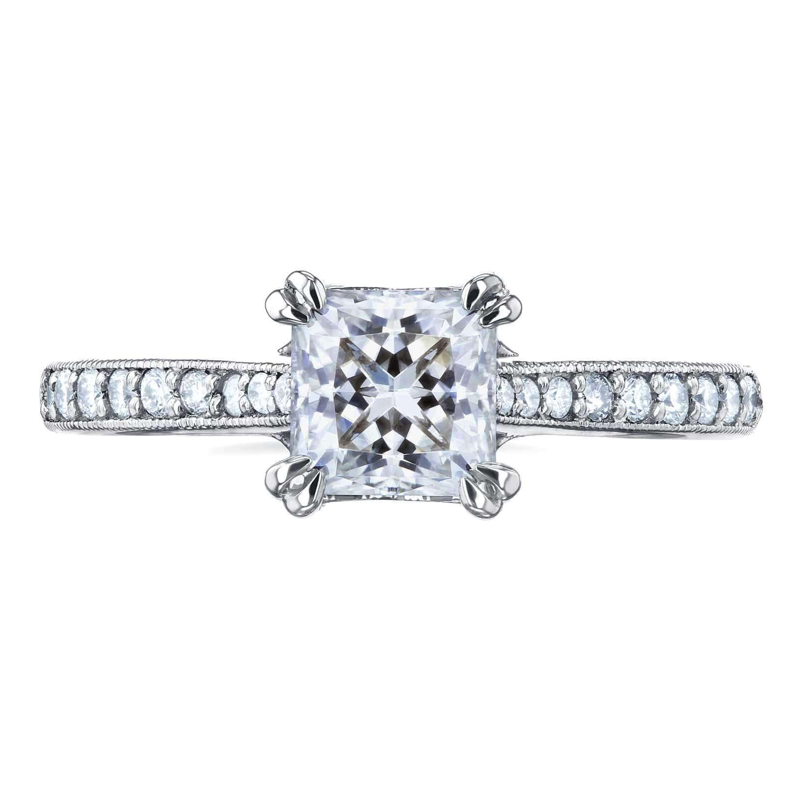 Kobelli Princess Moissanite and Diamond Square Shank Trellis Engagement Ring  1 1/10 CTW 14k White Gold (HI/VS, GH/I)