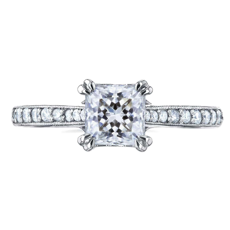 Kobelli Princess Moissanite and Diamond Square Shank Trellis Engagement Ring  1 1/10 CTW 14k White Gold (HI/VS, GH/I)