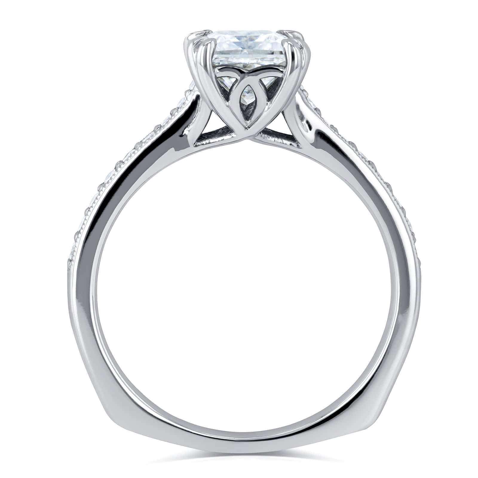 Kobelli Princess Moissanite and Diamond Square Shank Trellis Engagement Ring  1 1/10 CTW 14k White Gold (HI/VS, GH/I)