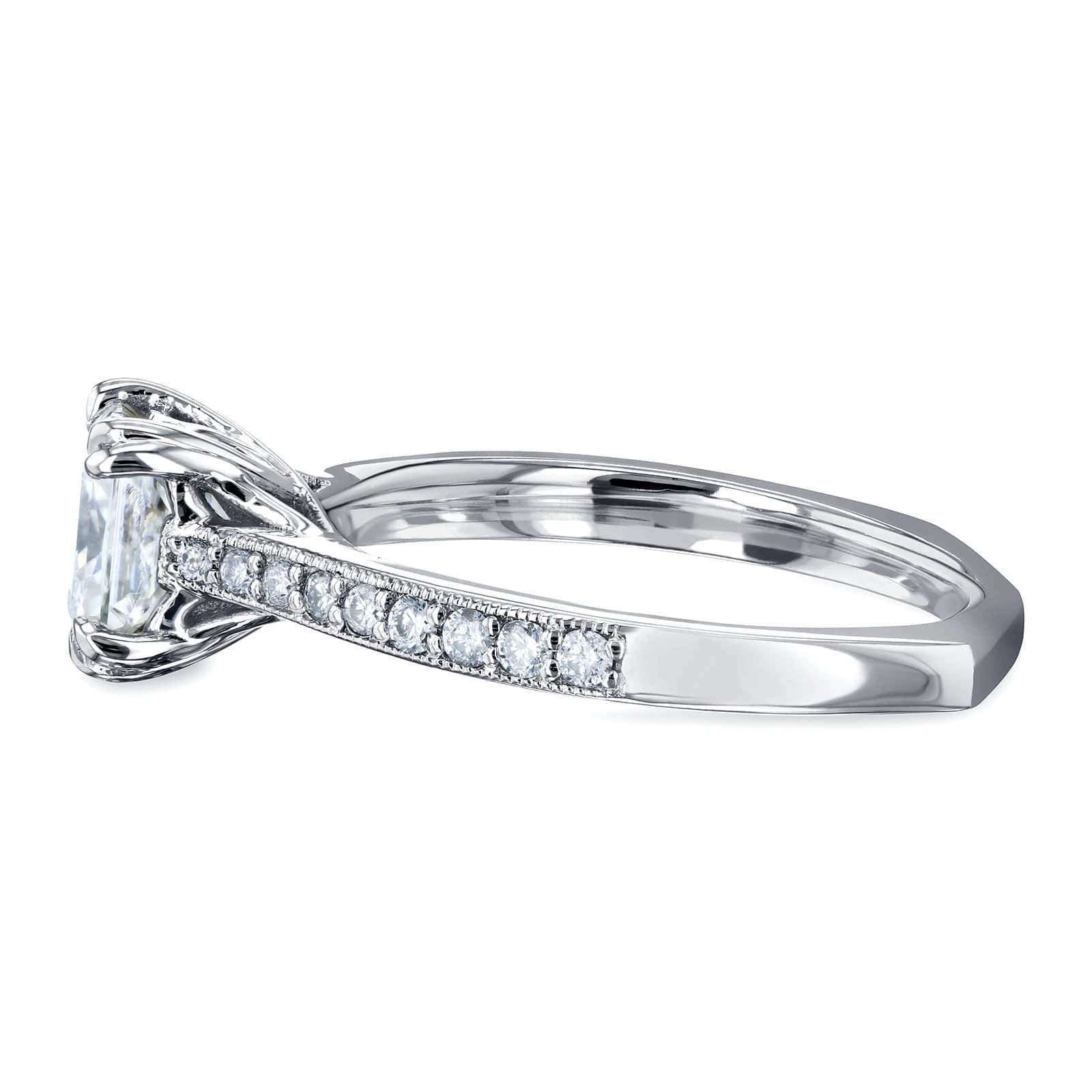 Kobelli Princess Moissanite and Diamond Square Shank Trellis Engagement Ring  1 1/10 CTW 14k White Gold (HI/VS, GH/I)