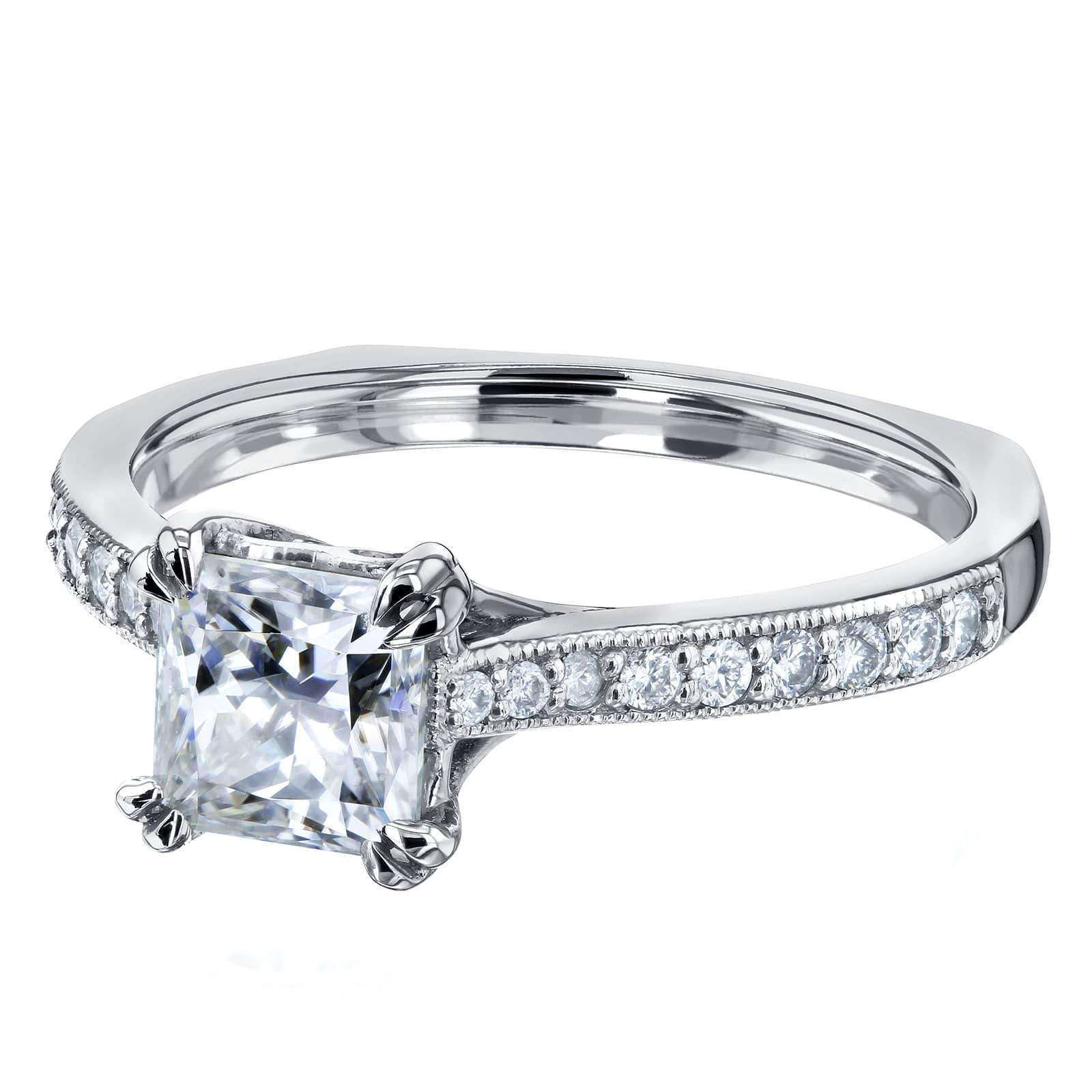 Kobelli Princess Moissanite and Diamond Square Shank Trellis Engagement Ring  1 1/10 CTW 14k White Gold (HI/VS, GH/I)
