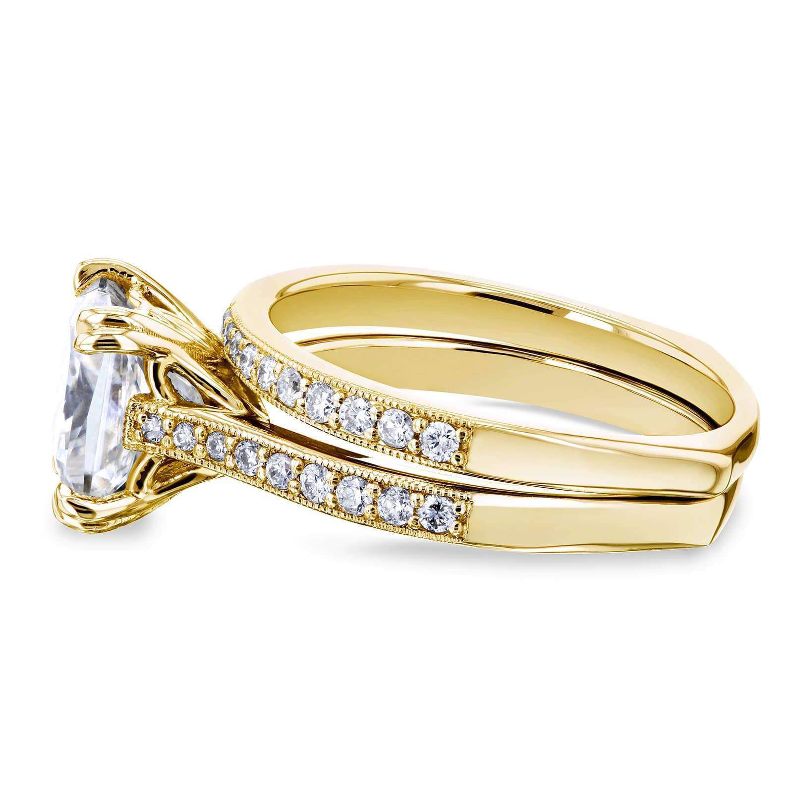 Kobelli Princess Moissanite and Diamond Square Shank Trellis Bridal Set  2 1/3 CTW 14k Yellow Gold (HI/VS, GH/I)