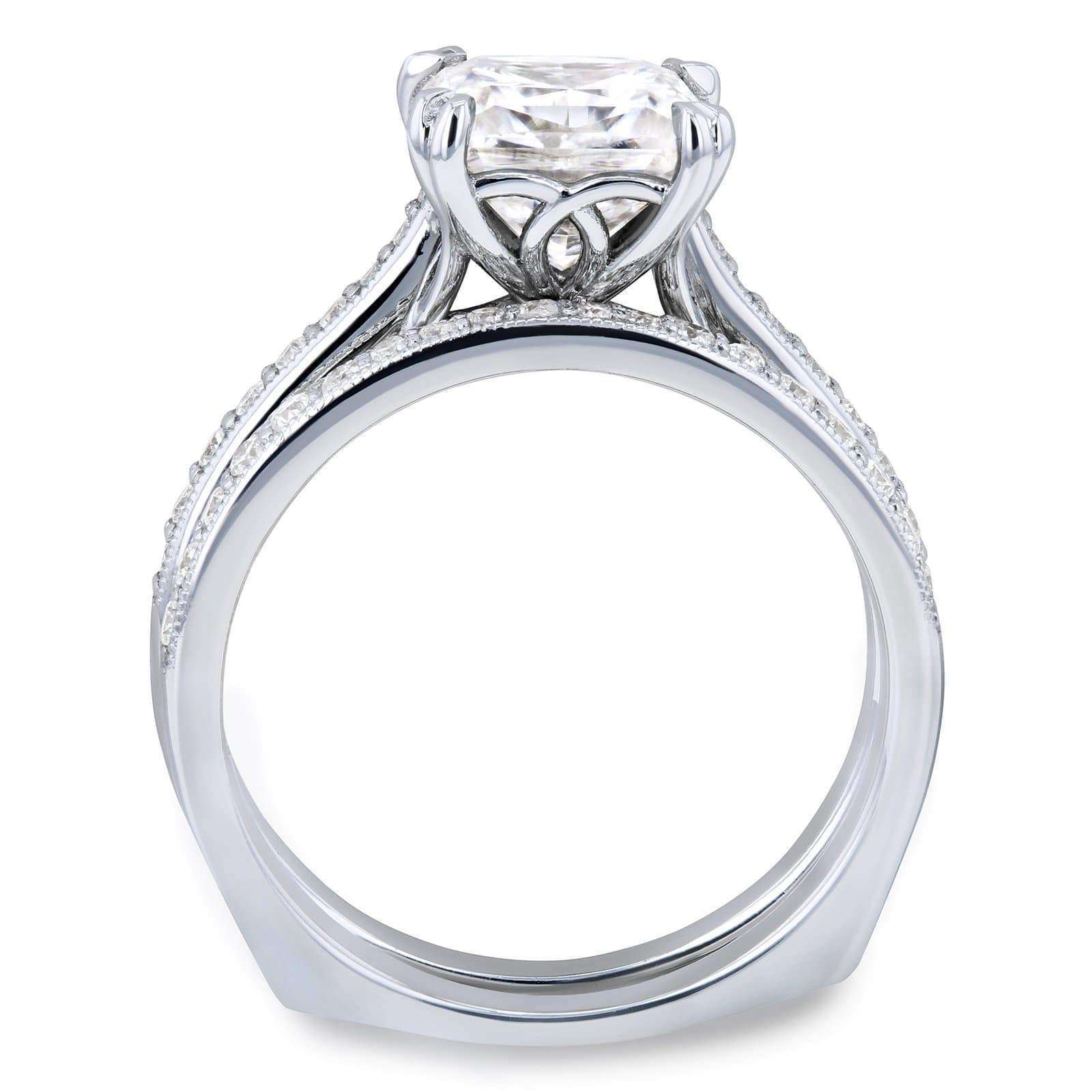 Kobelli Princess Moissanite and Diamond Square Shank Trellis Bridal Set  2 1/3 CTW 14k White Gold (HI/VS, GH/I)