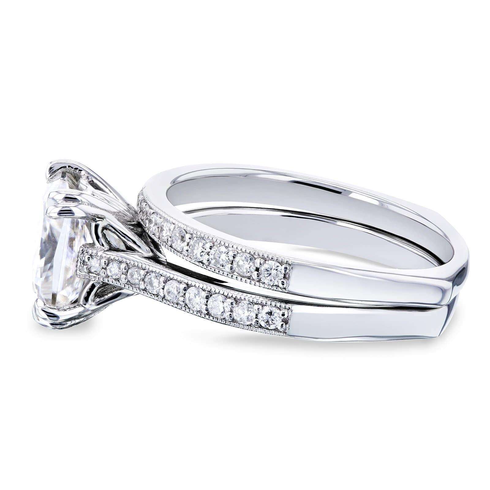 Kobelli Princess Moissanite and Diamond Square Shank Trellis Bridal Set  2 1/3 CTW 14k White Gold (HI/VS, GH/I)