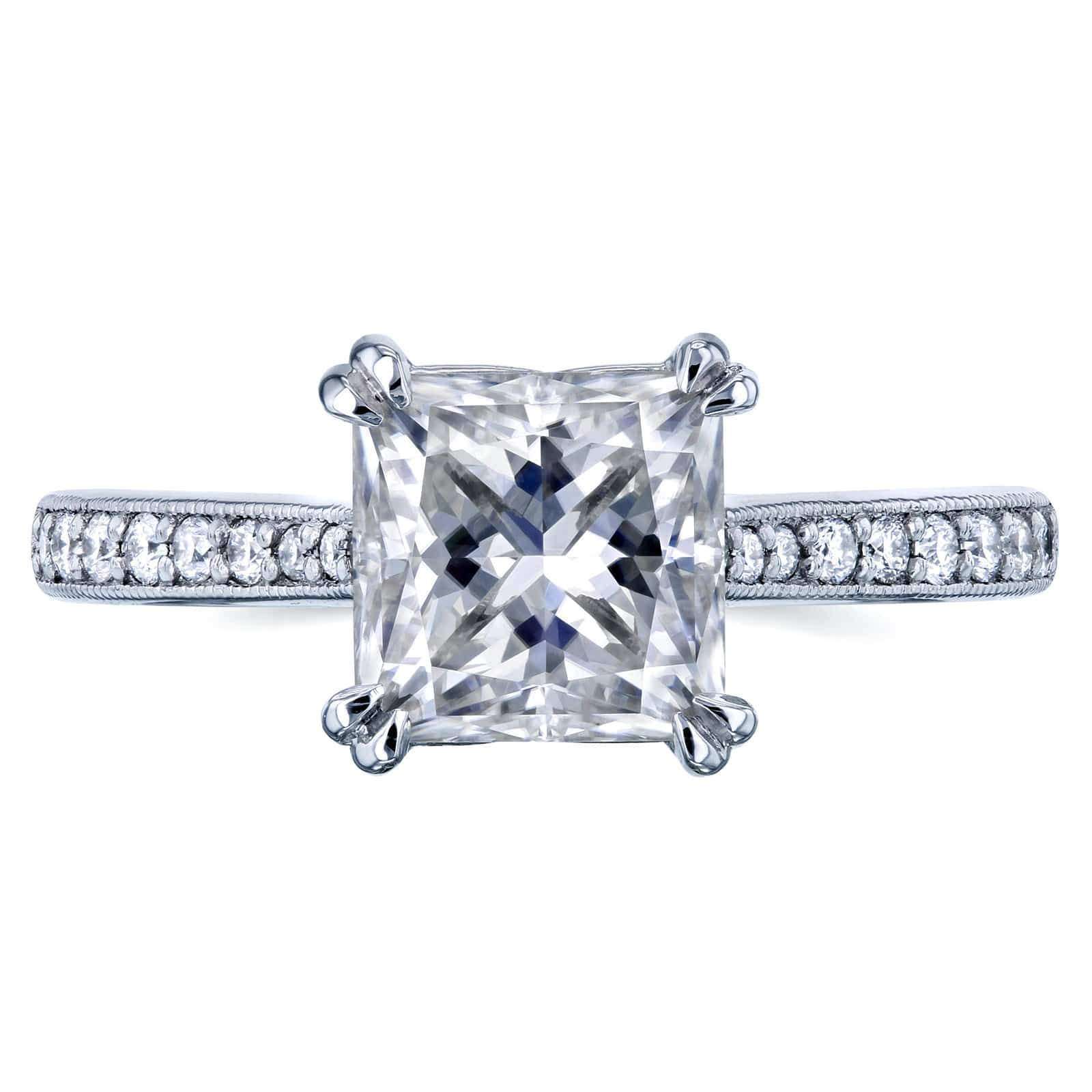 Kobelli Princess Moissanite and Diamond Square Shank Trellis Engagement Ring  2 1/10 CTW 14k White Gold (HI/VS, GH/I)