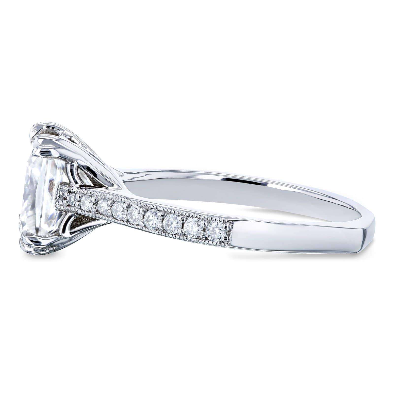 Kobelli Princess Moissanite and Diamond Square Shank Trellis Engagement Ring  2 1/10 CTW 14k White Gold (HI/VS, GH/I)