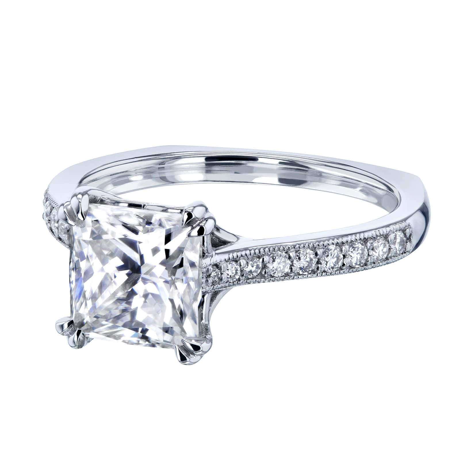 Kobelli Princess Moissanite and Diamond Square Shank Trellis Engagement Ring  2 1/10 CTW 14k White Gold (HI/VS, GH/I)