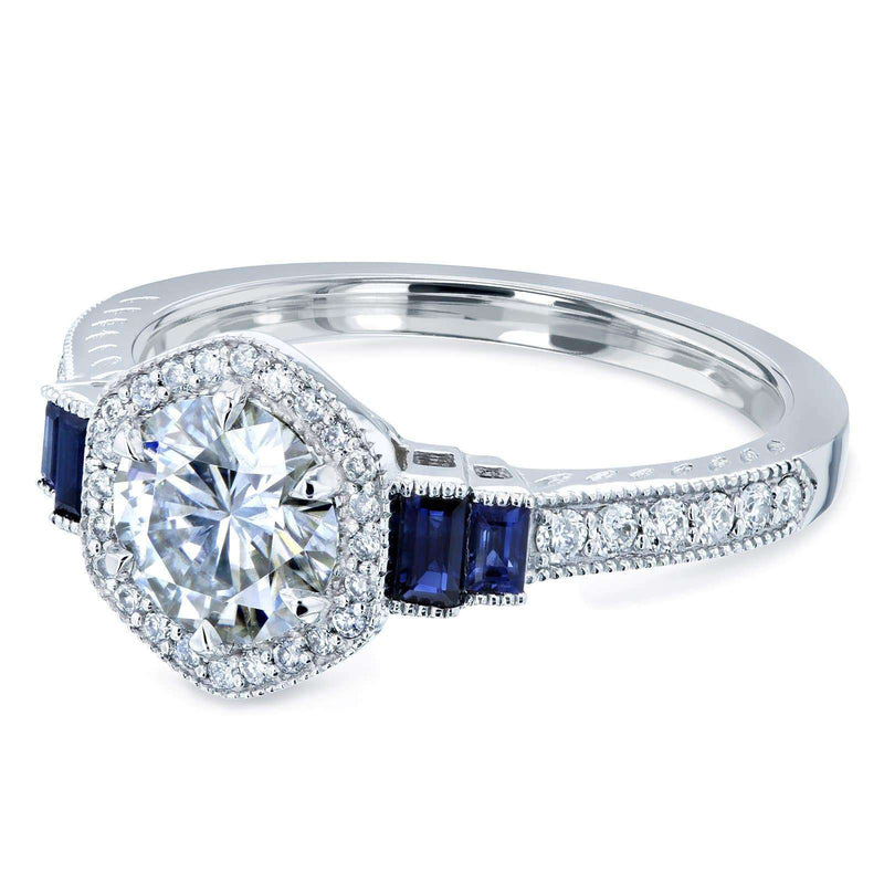 Moissanite Sapphire and Diamond 6-prong Halo Art Deco Ring 1 1/2 CTW ...