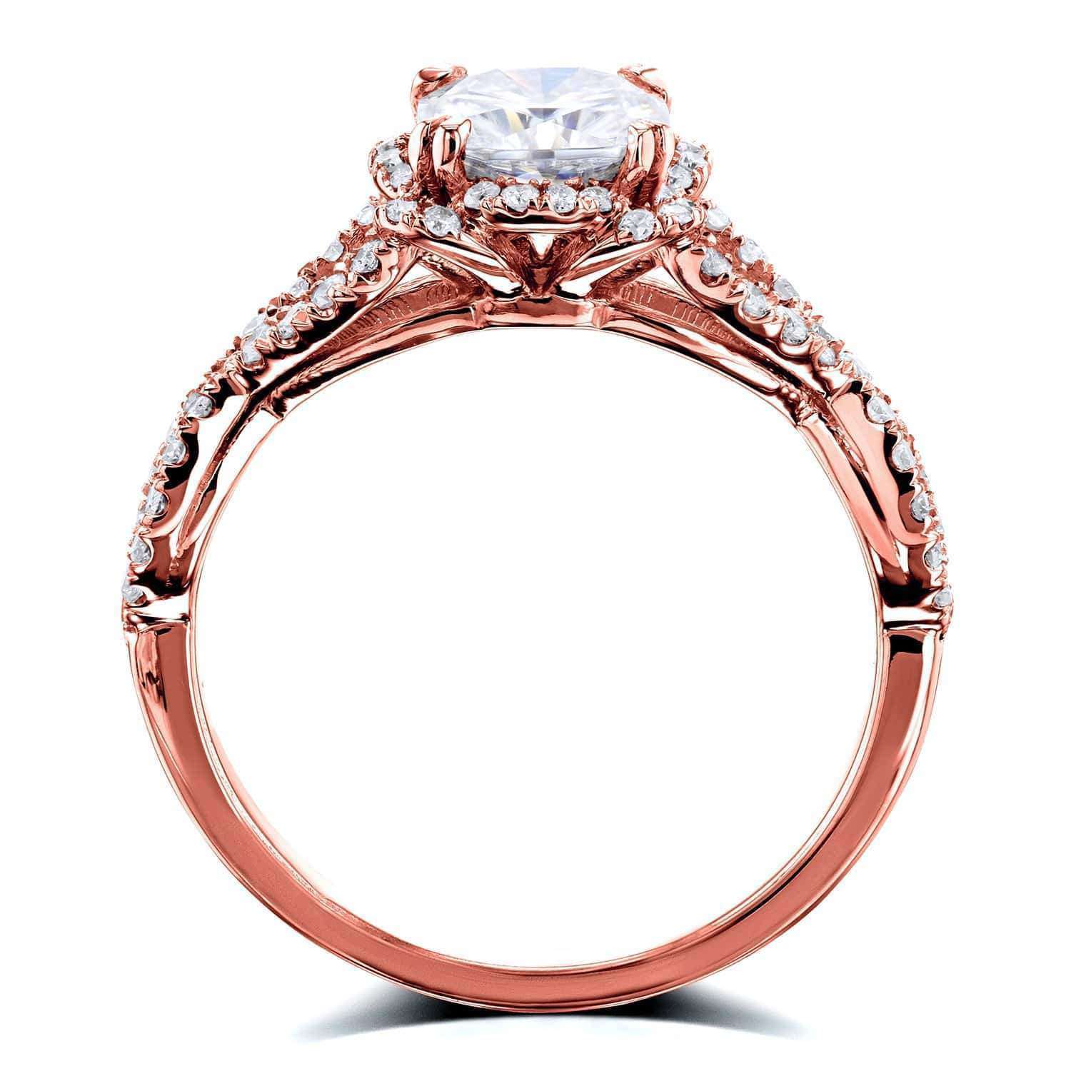 Kobelli Cushion Forever One Moissanite Halo Cross Shank Ring, 1-2/5 CTW 14k Gold