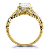 Almofada Kobelli Moissanite e diamante extravagante Halo Cross Shank Ring, 1-2/5 CTW ouro 14k
