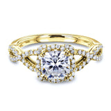 Kobelli Cushion Moissanite and Diamond Fancy Halo Cross Shank Ring, 1-2/5 CTW 14k Gold