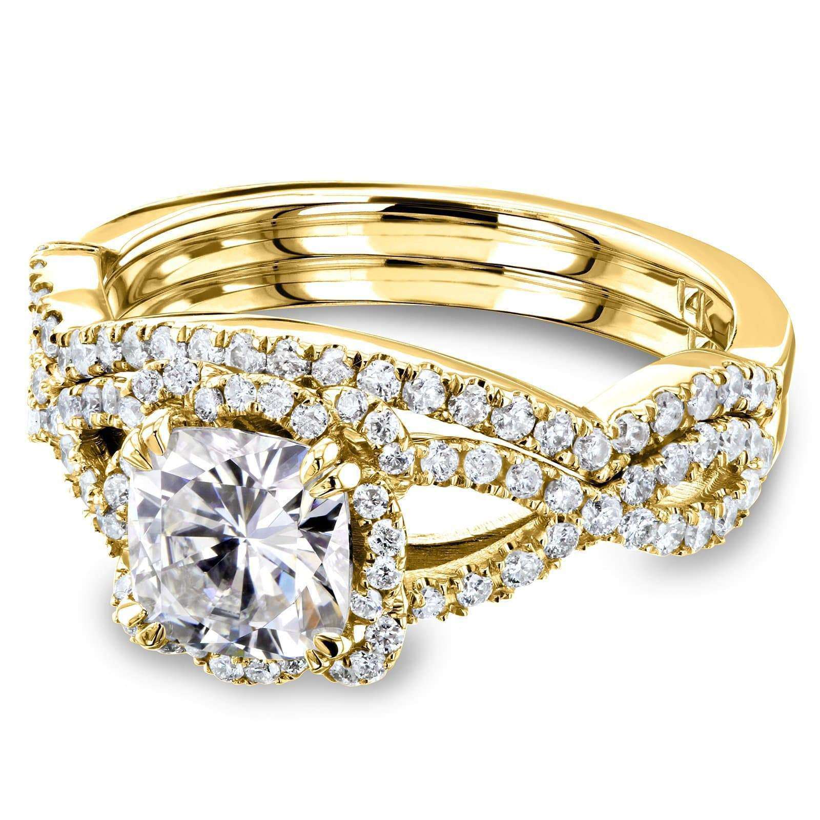 Kobelli Cushion Forever One Moissanite Halo Cross Shank Bridal Set, 1-1/2 CTW 14k Gold MZFO62465CU-ED/4.5Y