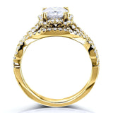 Kobelli Cushion Moissanite and Diamond Fancy Halo Cross Shank Bridal Set, 1-1/2 CTW 14k Gold
