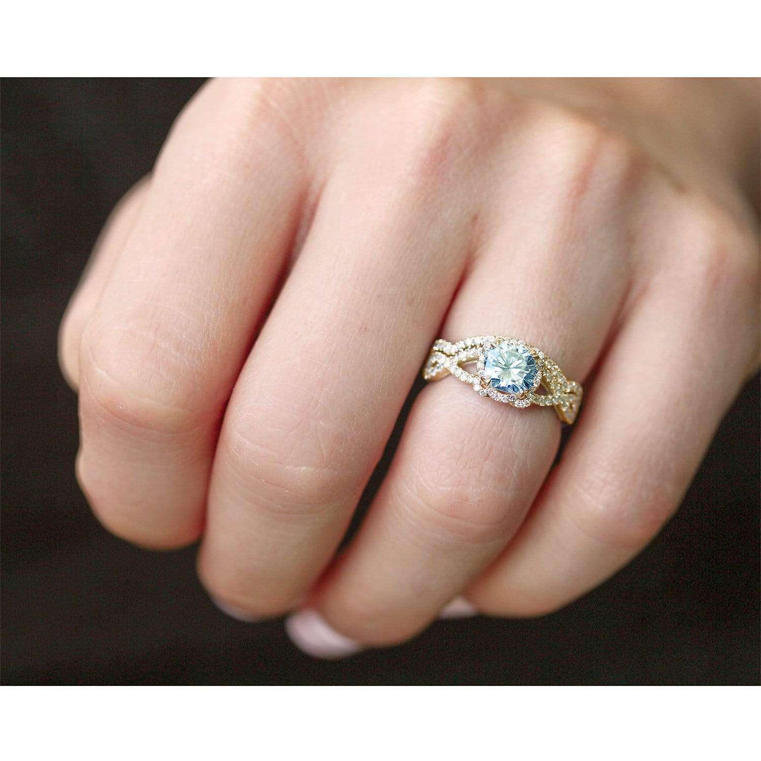 Kobelli Cushion Moissanite and Diamond Fancy Halo Cross Shank Bridal Set, 1-1/2 CTW 14k Gold